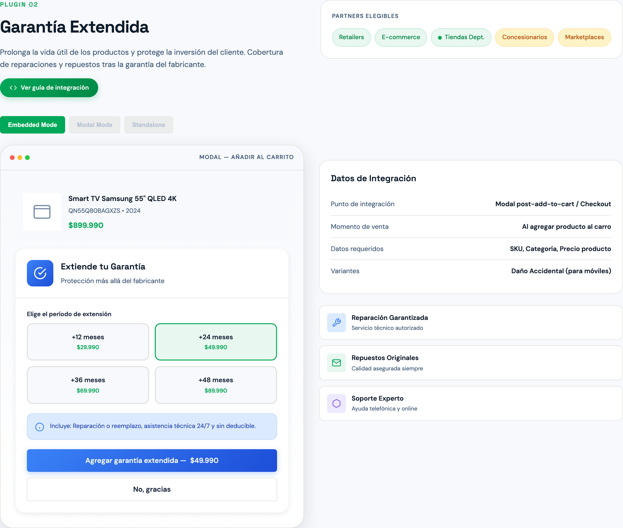 Plugin Garantía Extendida - Modo Modal